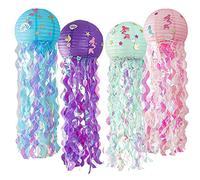 EPODA Lot de 4 Lanterne en Papier De Méduses, Decoration Theme Marin Suspendue De Lanterne, Lanterne De Sirène De Méduse pour La Fête à Thème Océan sous La Mer Decoration d'anniversaire De Mariage