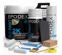 EPODEX 2K PEINTURE CARRELAGE avec accessoires, salle de bain, cuisine & plus, vernis carrelage sol & mur, peinture époxy - 1,8 kg suffit pour 2 couches sur 7m² - Cappuccino