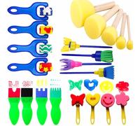 Éponge Brosses de Peinture Kit,21pcs Éponges de Peinture Crafts Éponge Brosse Éponge Pinceaux Peinture Enfant Tampon pour Enfants kit d'apprentissage DIY Peinture
