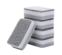 Éponge de cuisine double face réutilisable et tampon à récurer, côté doux absorbant pour enlever la graisse et côté abrasif pour les taches tenaces, outils de nettoyage lavables (blanc)