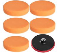 Éponge de polissage - TECTAKE - Lot de 5 éponges et un disque de polissage auto 150 mm M14 rotative, auto-aggripant - Orange