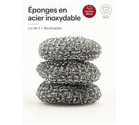 Éponge grattante inox - INTERIEURZEN - Lot de 3 - Réutilisable - Fort pouvoir grattant - Pour casseroles et BBQ
