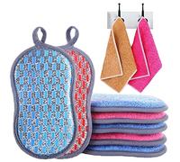 Éponges à récurer, Eponge Lavable 8 pcs + 2 Chiffon Microfibre, tampons à récurer de cuisine en microfibre, éponges double face, réutilisables
