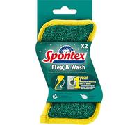 Éponges réutilisables Spontex Flex & Wash | Éponge Microfibre Double Face pour essuyer et frotter | Produits de Nettoyage pour la Cuisine, la Salle de Bain et la Maison | Pack de 2