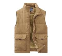 EPTWALS Doudoune Sans Manches Homme Gilet En Velours Côtelé Pour Homme Veste Matelassée Matelassée Doublée En Polaire Sans Manches Manteau Vêtements D'Extérieur D'Hiver Multi-Poches Gilet En