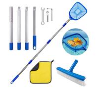 Épuisette de piscine avec manche télescopique, brosse pour le fond, chiffon de nettoyage et outils de montage