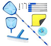 Epuisette Piscine avec Manche Telescopique 225cm, Epuisette Piscine Maille Extra Fine avec Brosse Piscine, Kit de Piscine Nettoyage, avec brosse de piscine et chiffon de nettoyage, pour Piscines