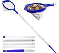 Épuisette pour piscine - Aspirateur pour piscine - Nettoyeur de surface - Filet fin en aluminium - Tige de 142 cm - Argenté