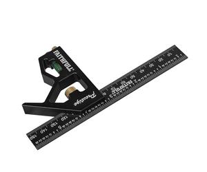 Équerre combinée Faithfull Prestige en aluminium noir 150 mm (6 po) - Outil multifonction de mesure et de traçage avec niveau à bulle et pointe à tracer pour le travail du bois et du métal