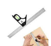 Équerre combinée Règle de charpentier réglable avec niveau à bulle | Équerre en métal 30 cm Pour projet bricolage, pose placards, fabrication meubles, rénovation maison, chantier,