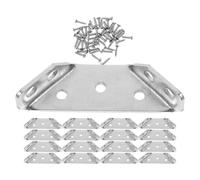 Équerre D’angle Renforcée en Acier Inoxydable, Argenté, Lot de 3 Sets | Support Stable Anti-basculement, Forme Trapézoïdale Épaisse, Vis, pour Bibliothèques et Cadres