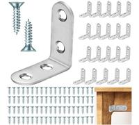 Equerre de Fixation 20 Pièces Équerre étagère 50MM Equerre Fixation Forme de L Équerre Angle 90 Degrés en Acier Inoxydable Équerre de Coin avec Vis pour Table Chaise Armoire (Argent)