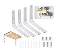 Equerre Etagere Murale,4PCS Equerre Metal 200x150mm Equerre Charge Lourde Support Etagere Murale Pour Deco Murale Cuisine Industrielle radiateur Montage Mural,avec 16Pcs Vis et 8Pcs Ancres(blanc)