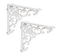 Équerre étagère murale, lot de 8, ancien, support en fonte de fer, ornements baroques,HxLxP : 21,5x4x21,5 cm, blanc