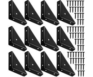 Equerre Etagere Murale Metal En Triangle 65mm x 65mm Cold Roulé Acier Croisillons Union Support Pour Bureau Lit Bord Noir 12pcs