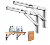 Equerre Etagère Pliante 400MM, LYCXAMES 2Pcs Support Console Pliable en 304 Acier Inoxydable, Équerre pour Étagère Murale Pliants avec Vis de Fixation pour Garage, Cuisine, Jardin