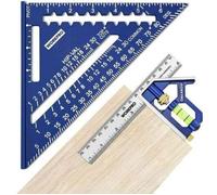 Equerre Menuisier 180 mm et Règle d'Angle de Combinaison 150mm, Equerre Combinée avec Niveau à Bulle en Acier Inoxydable, Ensemble