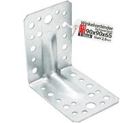 Equerre metal renforcées 90x90x65x2,5 mm, connecteurs bois galvanisés avec nervure, équerre support d'angle droit perforée pour menuiserie, fixation meuble, clôture, construction bois