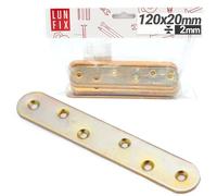 Equerre plate metal 100x20x2,0 mm, 20 pièces, fixation meuble bois metal, plaque perforée acier galvanisé, pattes d’assemblage plates, support droit renfort connexion meubles, Lun Fix