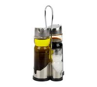 Equinox 503057 Ensemble Huile / Vinaigre / Sel / Poivre en Verre Inox avec Support Métal