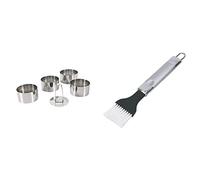 Equinox 508937, Lot de 4 emporte pièces ronds diam. 8 cm hauteur 4,5 cm en acier inoxydable + poussoir inox & 503097 Pinceau de cuisin Nylon, INOX