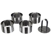 Equinox 508937, Lot de 4 emporte pièces ronds diam. 8 cm hauteur 4,5 cm en acier inoxydable + poussoir inox