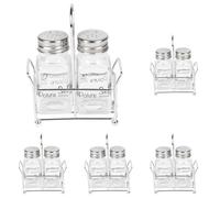 Equinox 520926 Ensemble SALIERE et POIVRIERE en verre et bouchon Inox avec support en Fer Chromé - Lot de Salière et Poivrière Traditionnelle (Lot de 5)