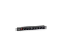 Equip 333283 Unité de Distribution d'Énergie (PDU) 1U 8 Prises CA, 250V/16A, Câble 1.8m, Montage Horizontal, Boîtier Plastique Noir, Conforme RoHS/CE