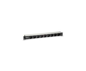 Equip 333292 : Unité de Distribution d'Énergie 9 Prises CA 1U, 250V/16A, Câble 2m, RoHS & CE, Aluminium Noir/Argent, 486.8x45x45mm