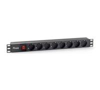 Equip - barrette d'alimentation en aluminium - pour rack 19' 1u - 8 prises Schuko - 2usb - avec interrupteur - max 4000w - protection contre les surtensions - câble 2m - noir