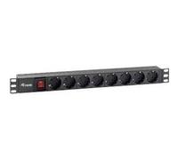 Equip 333283 Unité de Distribution d'Énergie (PDU) 1U 8 Prises CA, 250V/16A, Câble 1.8m, Montage Horizontal, Boîtier Plastique Noir, Conforme RoHS/CE