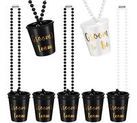 Équipe Mariée Verres à Shot 12 Pièces Collier Bachelorette Plastique Perlé Collier Verre Mariée avec Feuille d'Or pour Fête de Bachelorette Mariage(Noir et Blanc)