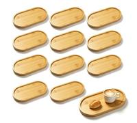 EQULIUS Lot de 12 petits plateaux en bois : 17,5 cm x 8,8 cm x 1 cm - Plateau ovale en bois - Petit plateau de service en bambou pour salon et cuisine