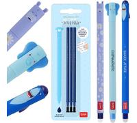 Erasable Gel Pens Set Of 3 + 3 Blue Refills With Thermosensitive Erasable Ink, 0.7 Mm Nib, Shark, Elephant, Hippo