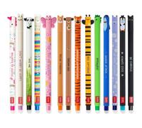 Erasable Gel Pens With Thermosensitive Ink, Ink Color Range, Tapered Shape, 0.7mm Tip, Animal Shape, 14 Pack