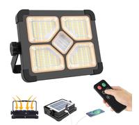 ERAY 150W Projecteur LED Rechargeable Avec Télécommande, Projecteur LED Chantier Portable Batterie 15000mAh, Lampe de Travail 5 Modes/296 perles LED/Panneau Solaire pour Garage, Camping, Extérieur