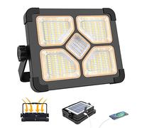 ERAY 150W Projecteur LED Rechargeable, Projecteur LED Chantier Portable Batterie 15000mAh, Lampe de Travail 5 Modes/296 LEDs/Panneau Solaire, Projecteur de Chantier pour Garage, Camping, Extérieur