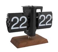 Erchineko Retro Flip Horloge de Bureau, 24 Heures Mécanique Auto Flip | Horloge rabattable alimentée par batterie, base en noyer noir, pour la décoration du bureau à domicile