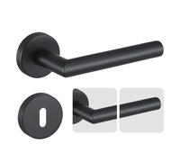 Erfu Ensemble de Poignées avec Rosace pour Portes - Design Élégant et Simple | Acier Inoxydable Antirouille | Idéal Maison & Bureau (Angulaire, Noir)