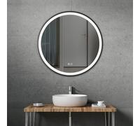 Erfu Miroir LED Anti-Buée Rond φ80 cm Miroir de Salle de Bain Tactile (Cadre Noir)