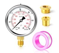 ERGAOBOY 0-60 bar/0-900 PSI Manomètre en acier inoxydable 1/4" BSP 2,5" avec cadran rempli de liquide, montage inférieur avec douilles hexagonales en laiton