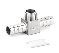 ERGAOBOY 1 pièce raccord en T à barbillon en acier inoxydable 304, 1/2" BSP mâle x 10mm à barbillon x 10mm à barbillon, raccord de tuyau à 3 voies avec collier de serrage pour air/liquide/gaz
