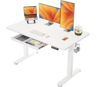 ErGear Bureau Assis Debout Electrique, Bureau Réglable en Hauteur Electrique avec Panneau Intelligent à 4 Mémoires, Bureaux Blanc avec Plateau en Panneaux Assemblés (140 x 80 cm, Blanc+tiroir)