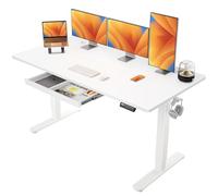 ErGear Bureau Assis Debout Electrique, Bureau Réglable en Hauteur Electrique avec Panneau Intelligent à 4 Mémoires, Bureaux Blanc avec Plateau en Panneaux Assemblés (160 x 80 cm, Blanc+tiroir)