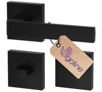 ERGO Ensemble poignée de porte noire carrée, rosace carrée, version salle de bains (WC), garniture moderne, noir mat, tige 7mm