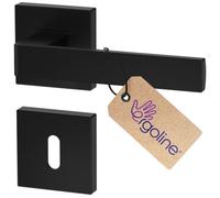ERGO Ensemble poignée de porte noire carrée sur rosace carrée, version clé (L), garniture moderne, noir mat, tige 7mm