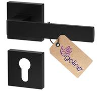 ERGO Ensemble poignée de porte noire carrée sur rosace carrée, version cylindre (Y), garniture moderne, noir mat, tige 7mm