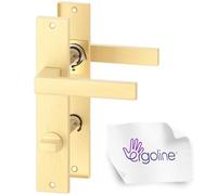 ERGO line CUBE garnitures de porte carrées, doré mat, poignée pour porte de salle de bains WC ensemble de poignée avec rosette longue, carré de 7 mm, entraxe 70 mm, laiton brossé mat
