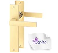 ERGO line CUBE Poignée de porte carrée or mat sur plaque longue, version sans trou (bec de cane), pour porte d'intérieur, tige 7mm