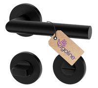 ERGO line LUCA Ensemble poignée de porte noire ronde, rosace ronde, version salle de bains (WC), noir mat, tige 7mm